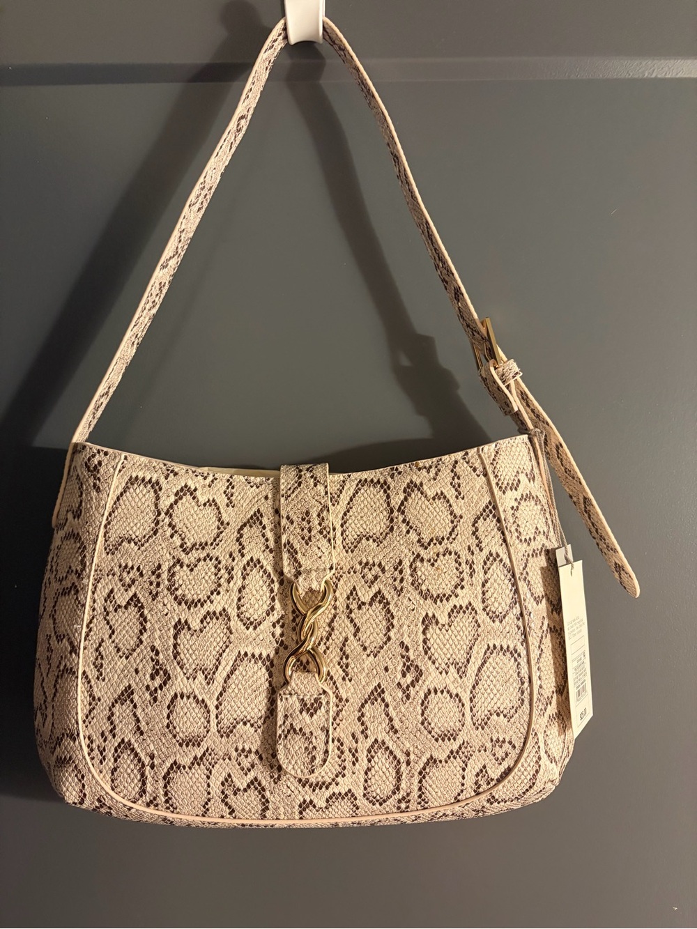 A New Day Snake Print Belted Shoulder Handbag Brown Beige NWT